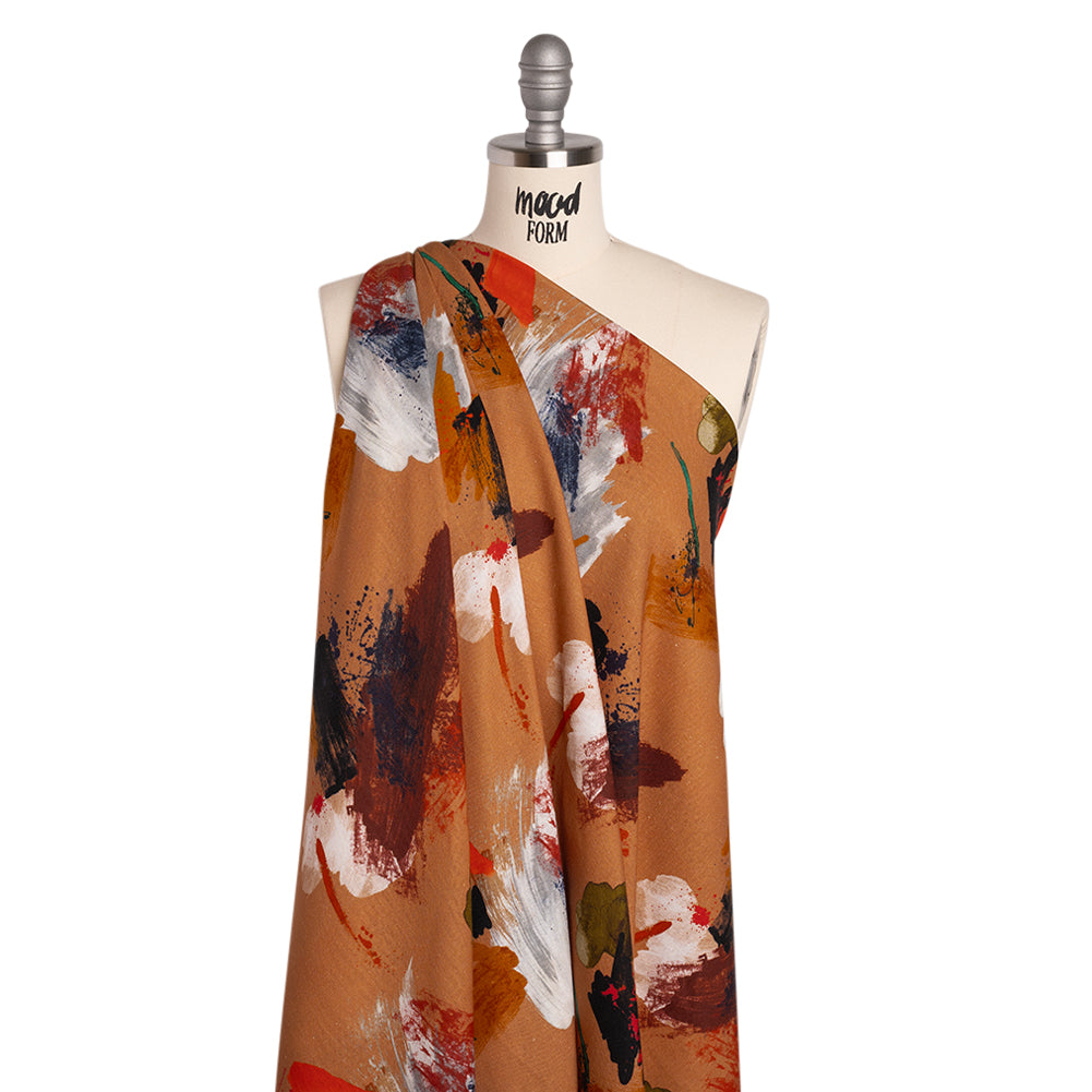 Linen and Rayon Woven - Burnt Orange and Black Abstract Brushstrokes - Mood Exclusive Pigment Playground Print - Joann Fabrics