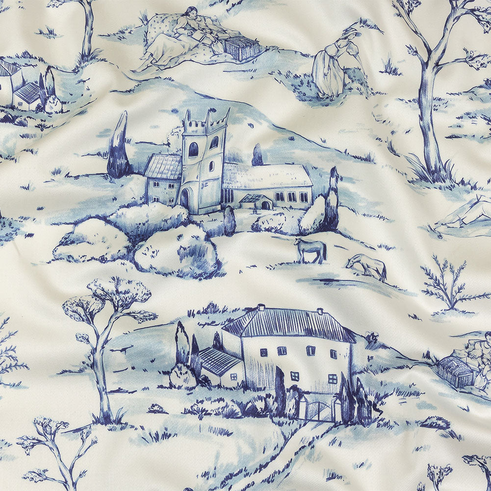 Stretch Cotton Sateen - Blue and White Toile - Blue Period Print - Mood Exclusive Indigo Collection - Joann Fabrics