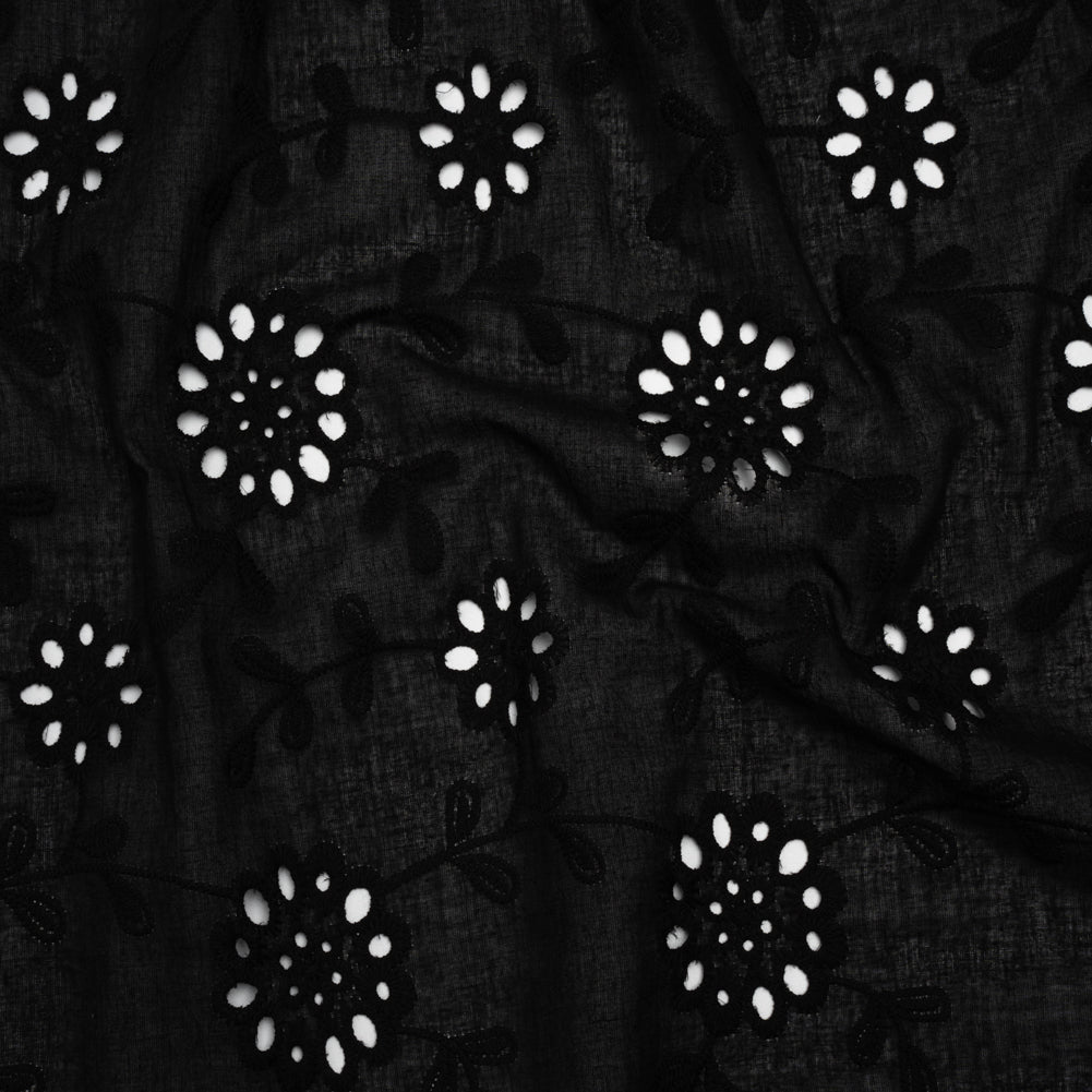Embroidered Eyelet Cotton Voile - Black Big Flowering Vines - Naomi Collection - Joann Fabrics