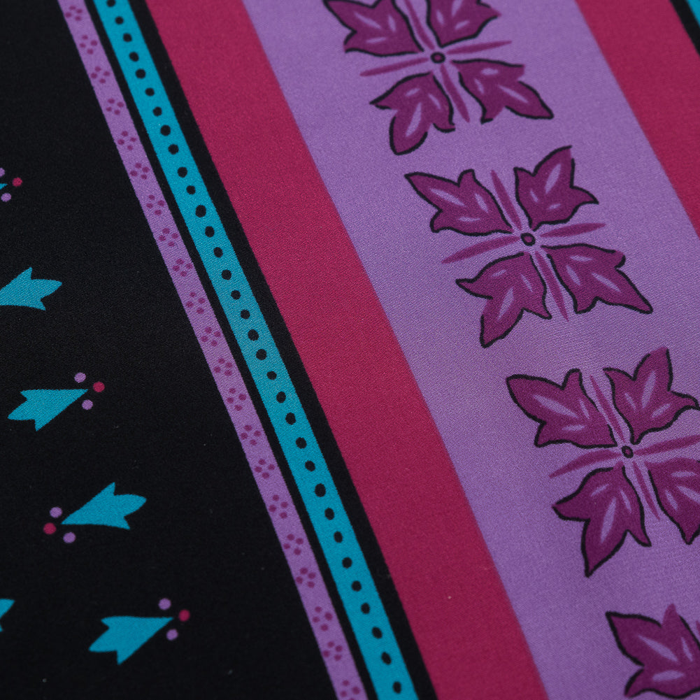 Famous NYC Designer Pink, Teal and Purple Printed Crepe de Chine Silk Panel - Joann Fabrics