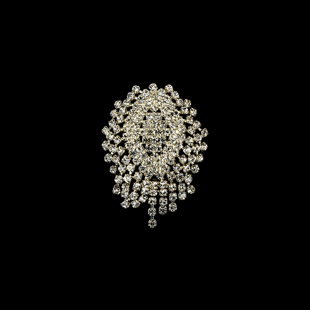 Vintage Czech Crystal Rhinestones and Silver Metal Abstract Ornament - 2.375