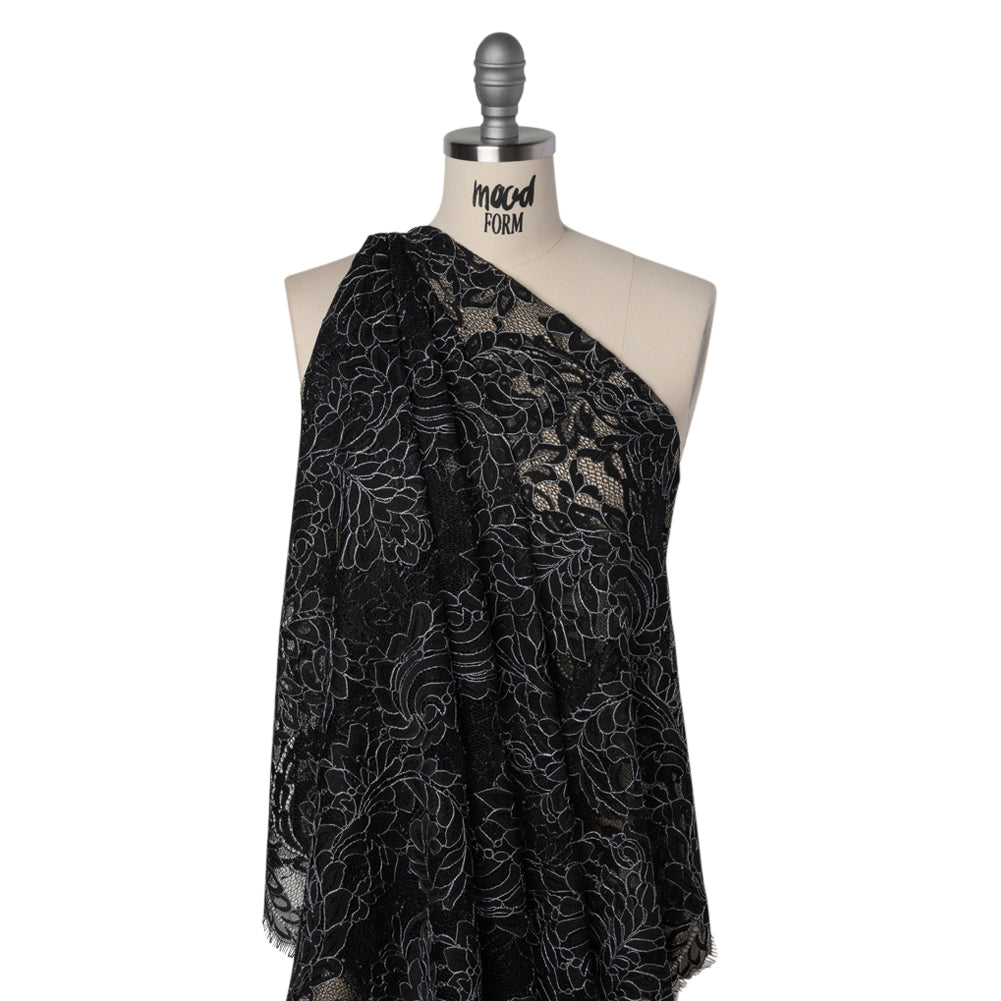 Corded Lace with Finished Scalloped Edges - Black and Ivory Flowers and Leaves - Joann Fabrics