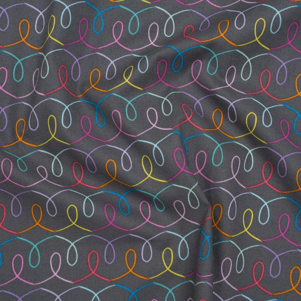 Printed Quilting Cotton by Ghazal Razavi for FIGO Studio - Gray and Rainbow Ribbons - Dewfall Collection - Joann Fabrics