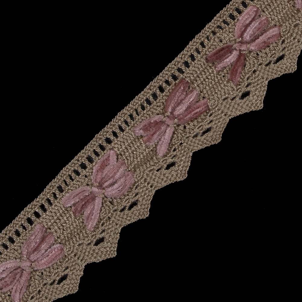 Beige and Pink Crochet Chenille Trim - 1.5