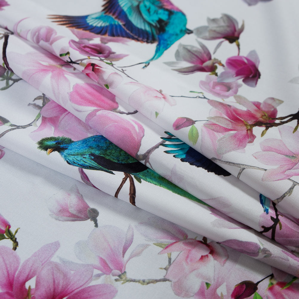 Organic Viscose Batiste - Pink and Blue Flowers and Birds - Joann Fabrics