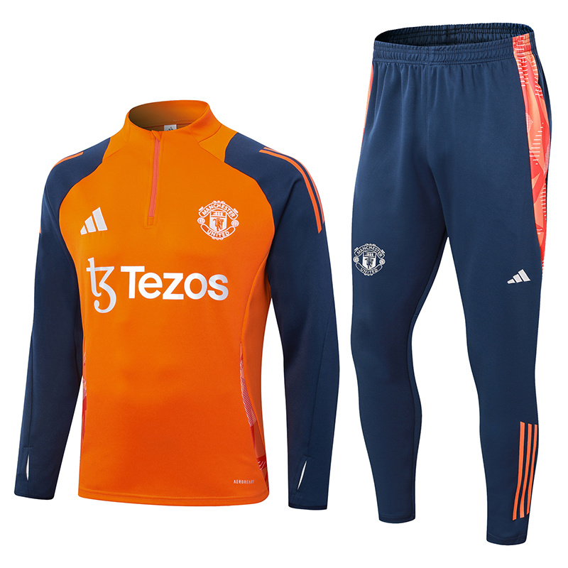2024/2025 Manchester United Half-Pull Training Suit Orange Football Shirt 1:1 Thai Quality Set