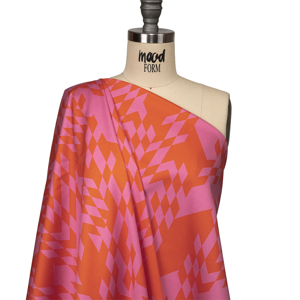 Stretch Cotton Sateen - Orange and Pink Geometric - Orange You Glad Print - Mood Exclusive Citrus Collection - Joann Fabrics