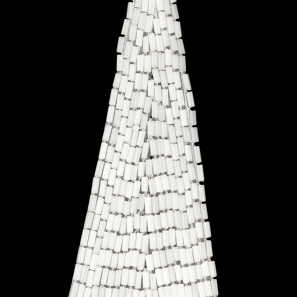 Vintage Satin White Bugle Beaded Triangle Applique - 5