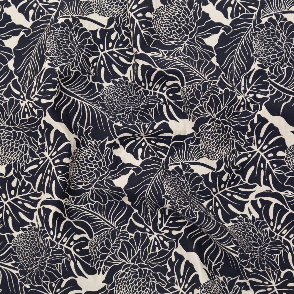 Italian Carbon Blue and Ecru Floral Cotton Jacquard - Joann Fabrics