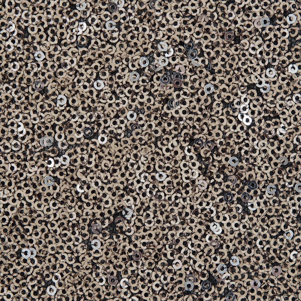 Jay Godfrey Pale Gold All-Over Circle Sequins Fabric on a Black Mesh - Joann Fabrics