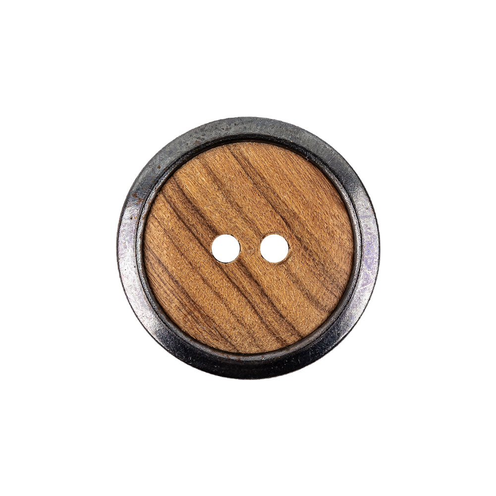 Portuguese Natural Wood Set-in Gunmetal 2-Hole Button - 35L/22mm - Joann Fabrics