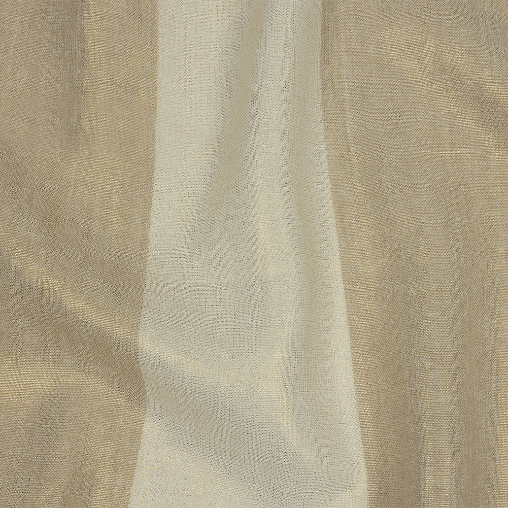 Beige and Ivory Awning Striped Medium Weight Linen Woven with Gold Foil - Joann Fabrics