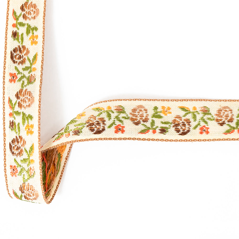 Orange Harvest and Brown Ombre Floral German Jacquard Ribbon - 0.625