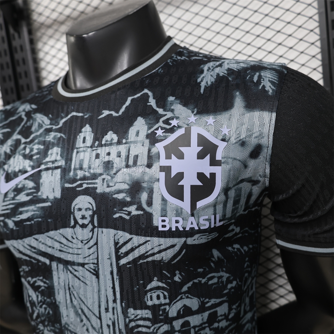 Brazil 2026 Grey Jesus Black Special Jersey - Player Version - UnitedFutballJersey