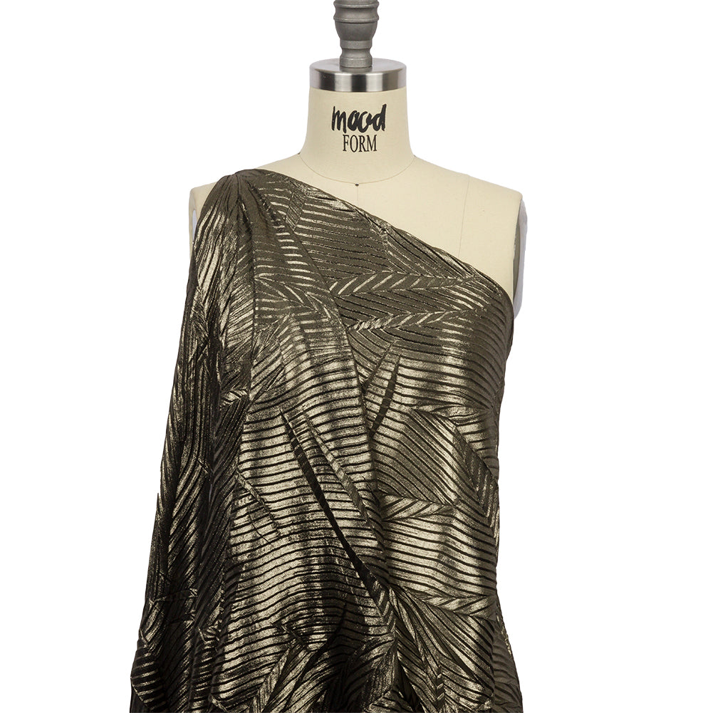 Polyester Chiffon with Abstract Pleats and Gold Foil - Black - Melia Collection - Joann Fabrics