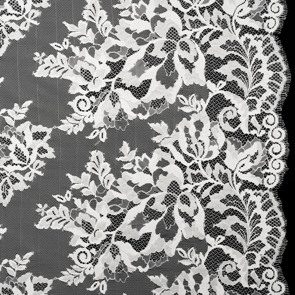 Nylon and Rayon Raschel Lace Panel with Finished Edges - Ivory Blooming Bunches and Borders - Joann Fabrics