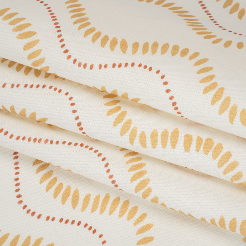Cotton and Linen Canvas Print - Ochre Waves of Petal and Dots - British Imported - Joann Fabrics