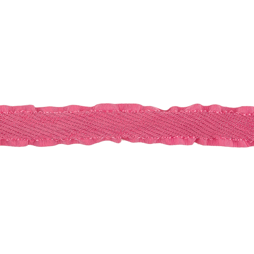 Pink Twill Ribbon with Ruffled Grosgrain Borders - 0.625