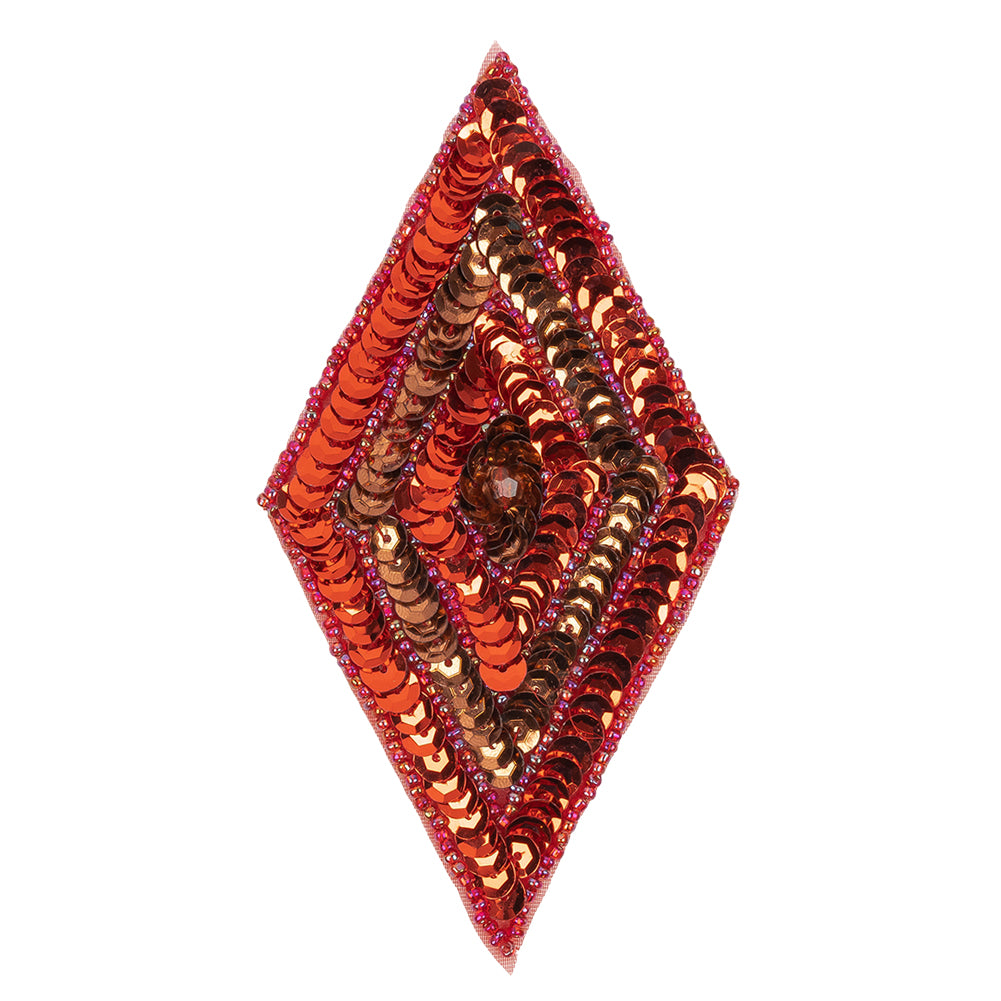 Vintage Red and Bronze Sequins and Iridescent Red Beaded Diamond Applique - 5