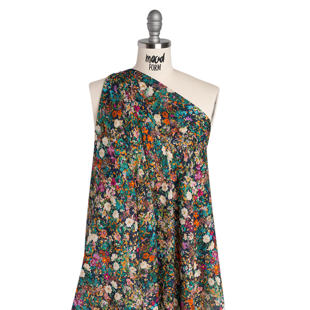 Cotton Crepe - Navy, Teal and Red-Orange Florals - Mood Exclusive Wildflower Riot Print - Joann Fabrics
