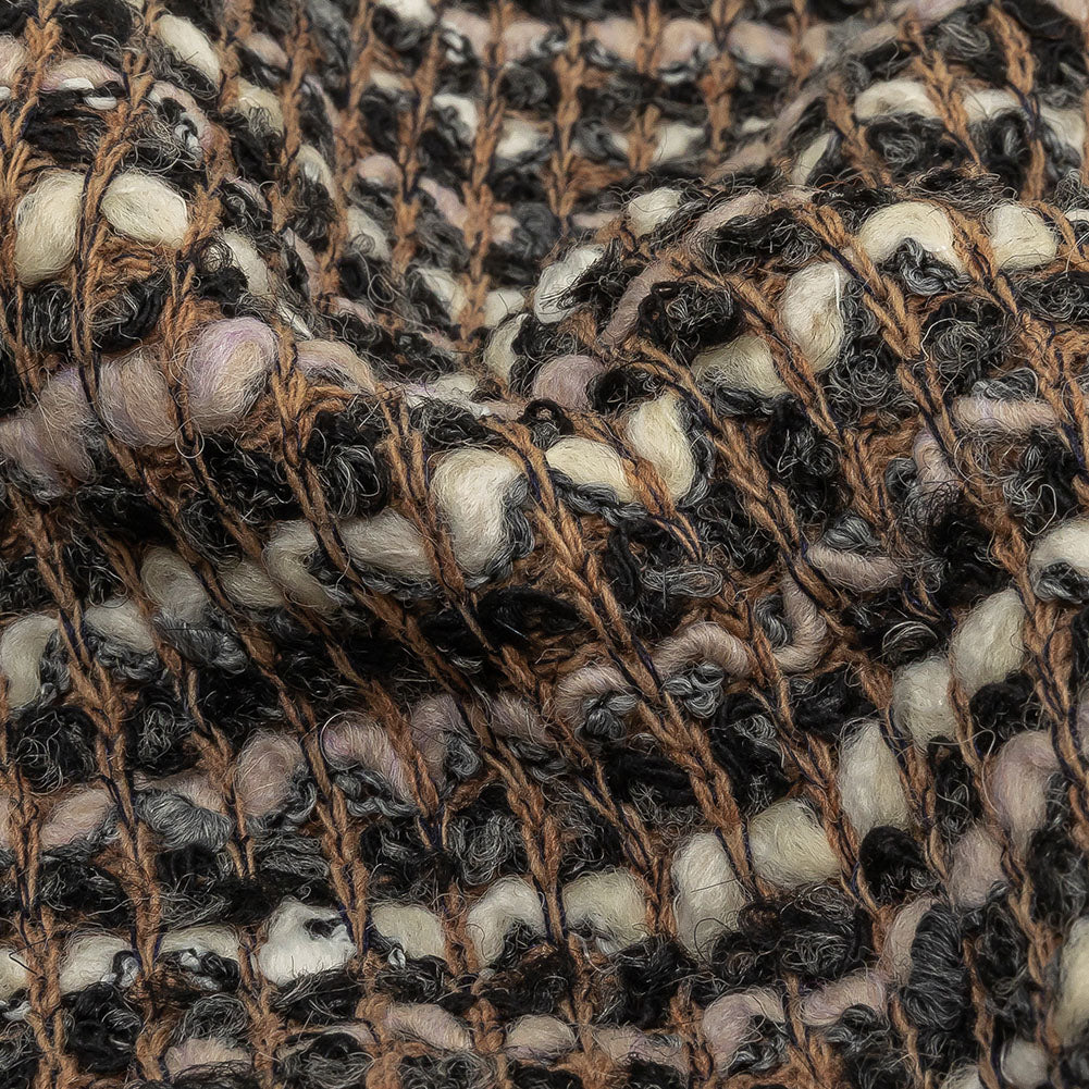 Italian Tan, Charcoal and Cream Striped Boucle Chunky Wool Knit - Joann Fabrics