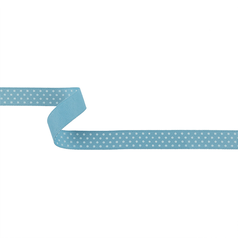 Dusk Blue and White Polka Dots Grosgrain Ribbon - 0.625