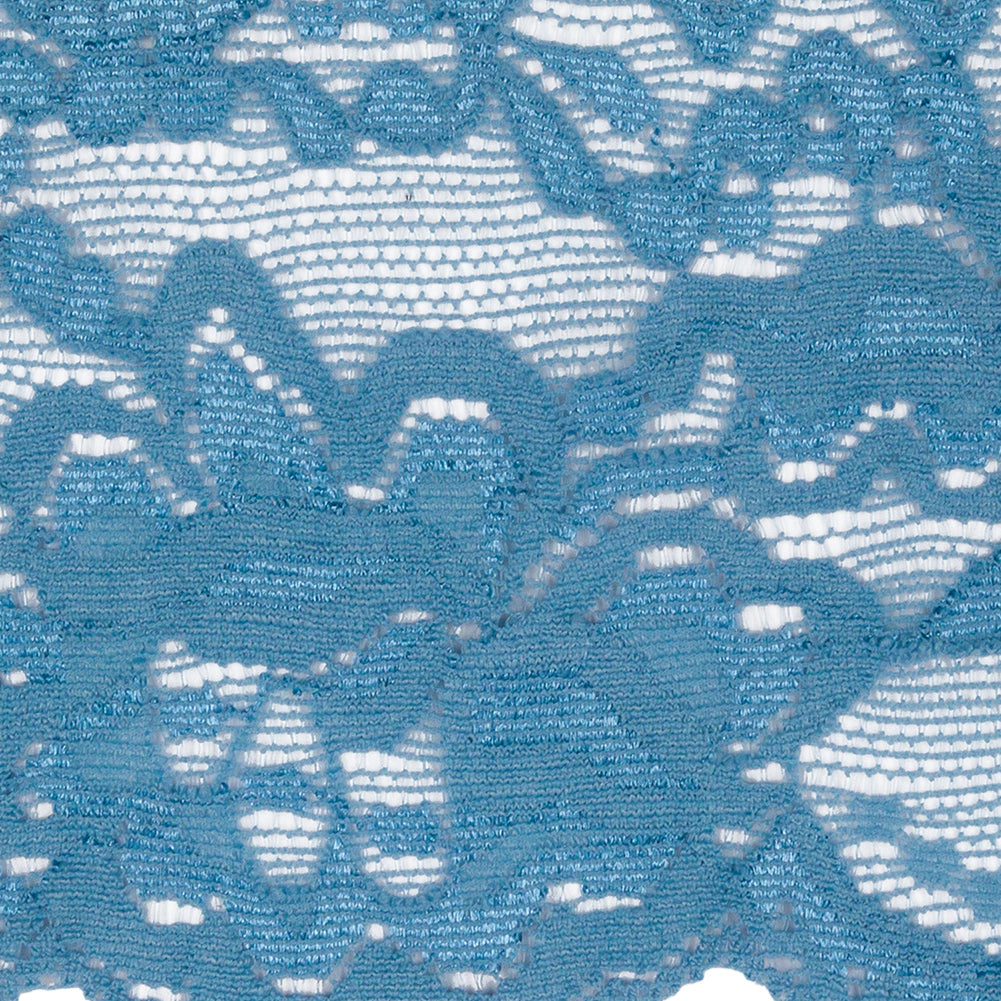 Famous NYC Designer Country Blue Floral Stretch Lace Trim with Scalloped Edges - 3.125