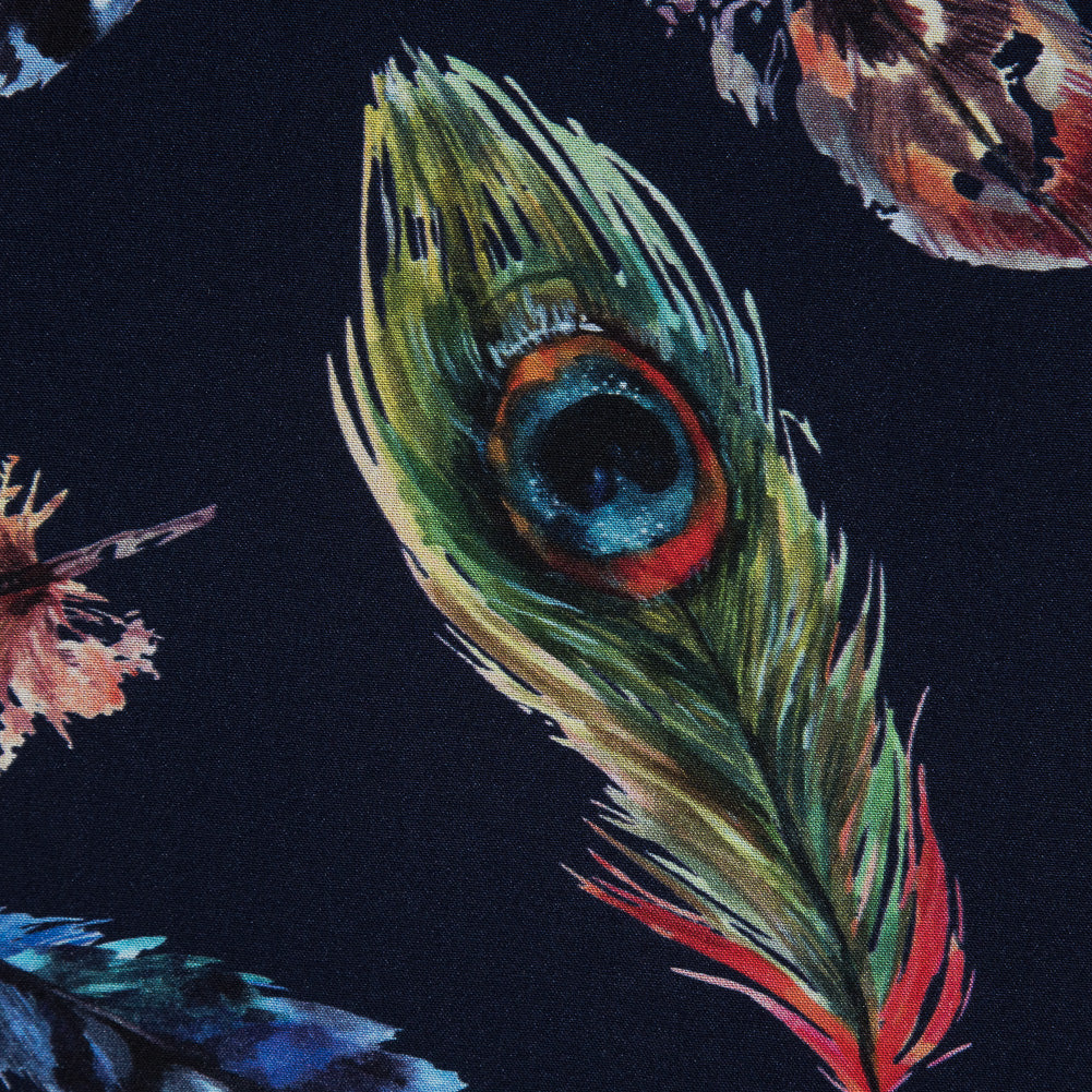 Organic Viscose Batiste - Navy and Multicolor Feather Border Print - Joann Fabrics