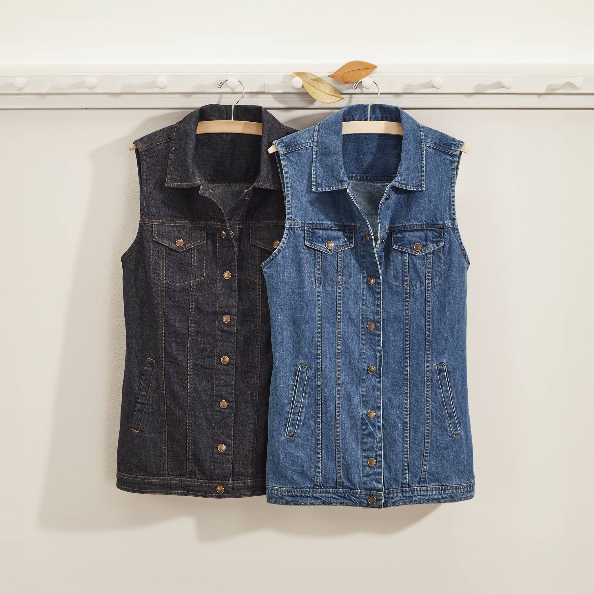Classic Denim Vest, Longer Length with Snap Front and Pockets - Northstyle Catalog