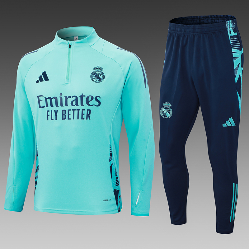 2024/2025 Real Madrid Light Green Half-Pull Training Suit Football Shirt 1:1 Thai Quality Set