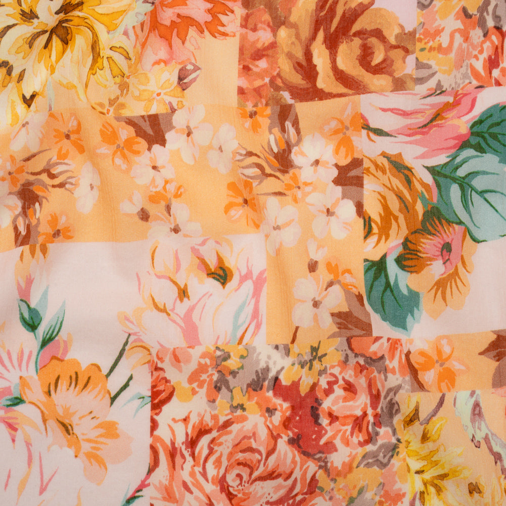 Crinkled Cotton Gauzy Woven - Orange, Peach and Sunny Yellow FLoral Patchwork - Mood Exclusive Sunset Sonata Print - Joann Fabrics