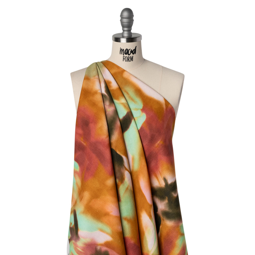 Linen and Rayon Woven - Burnt Orange, Seafoam Green and Wine Red Hazy Florals - Mood Exclusive Midsummer Mirage Print - Joann Fabrics