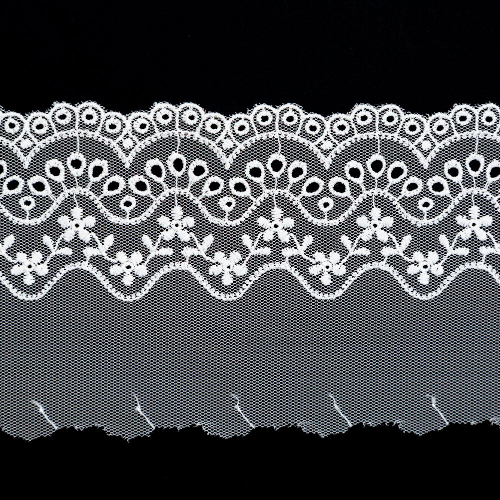 European White Embroidered Eyelet Lace Trim - 3.375