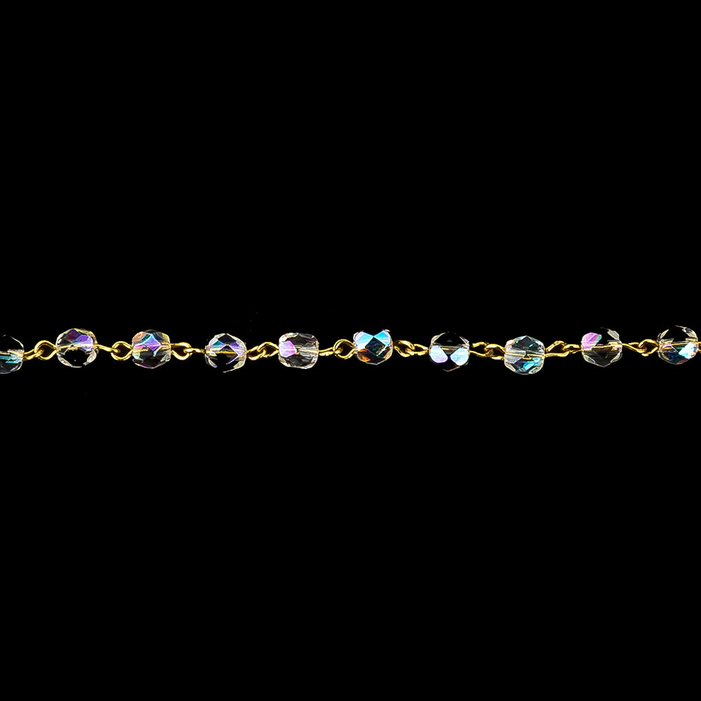 Vintage Czech White Iris Beads and Gold Metal Link Chain - 0.1875