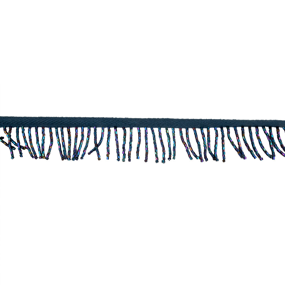 Vintage Blue Iris and Navy Chop Beaded Chainette Fringe - 1