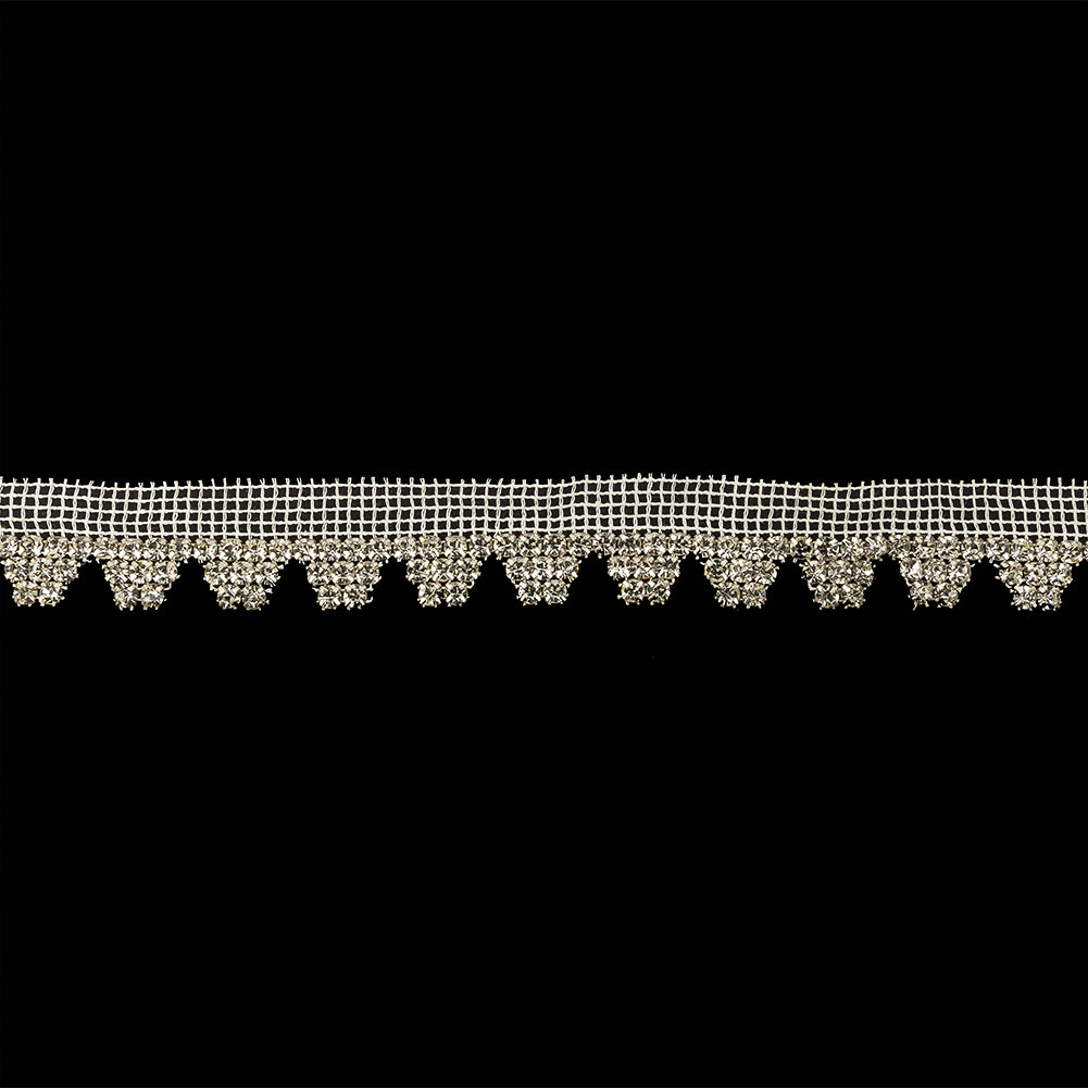 Vintage Czech Crystal Rhinestones on White Mesh Fringe Trimming - 1