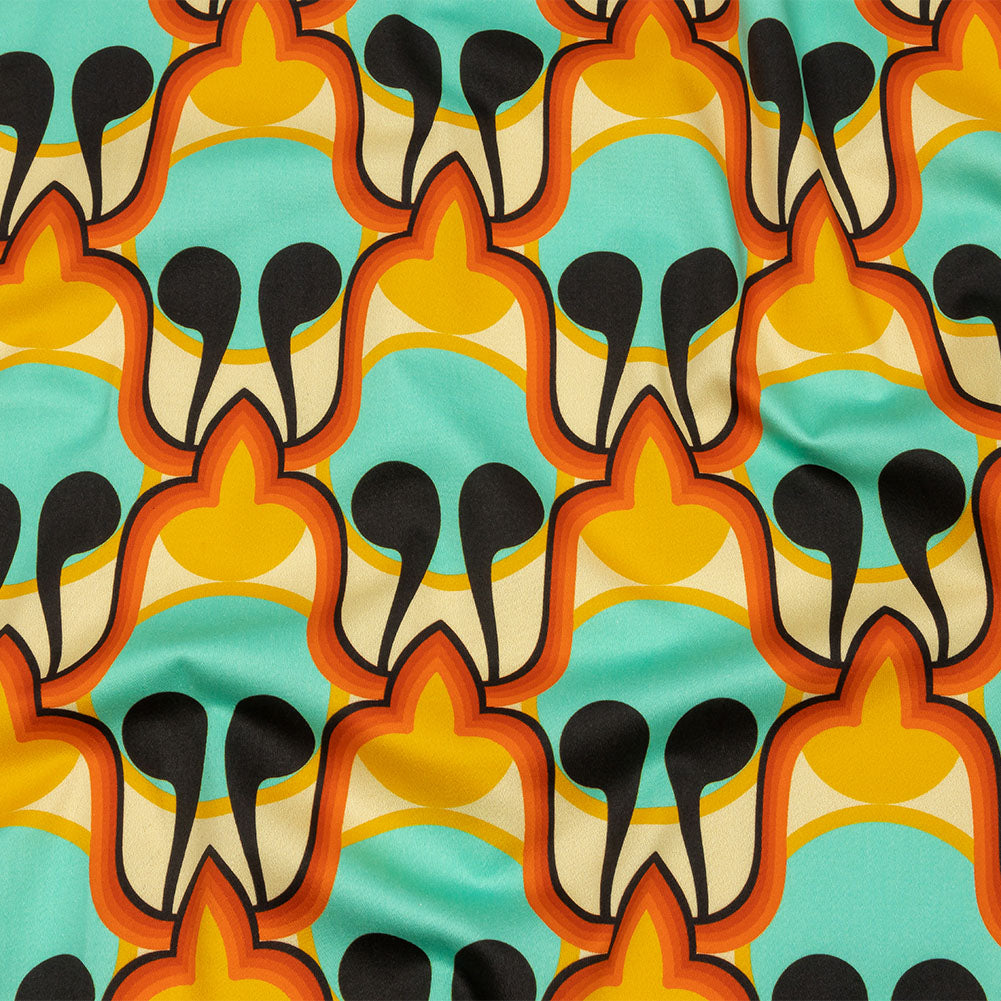 Stretch Cotton Sateen - Blue and Orange Abstract - Bohemian Bells Print - Mood Exclusive Groove Collection - Joann Fabrics