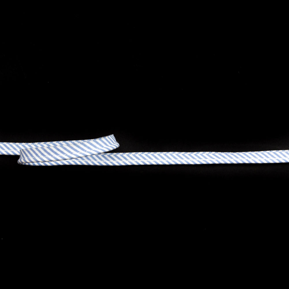 Italian White and Blue Striped Bias Piping Cord with Lip - 0.375
