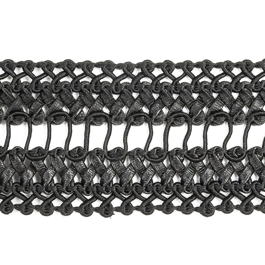 Italian Black Braided Faux Leather Trim - 1.5