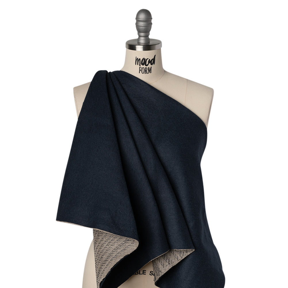 Undercollar Wool Felt with Pad Stitched Canvas Backing Made in Italy - Navy Blue and Oatmeal - Deadstock - Joann Fabrics