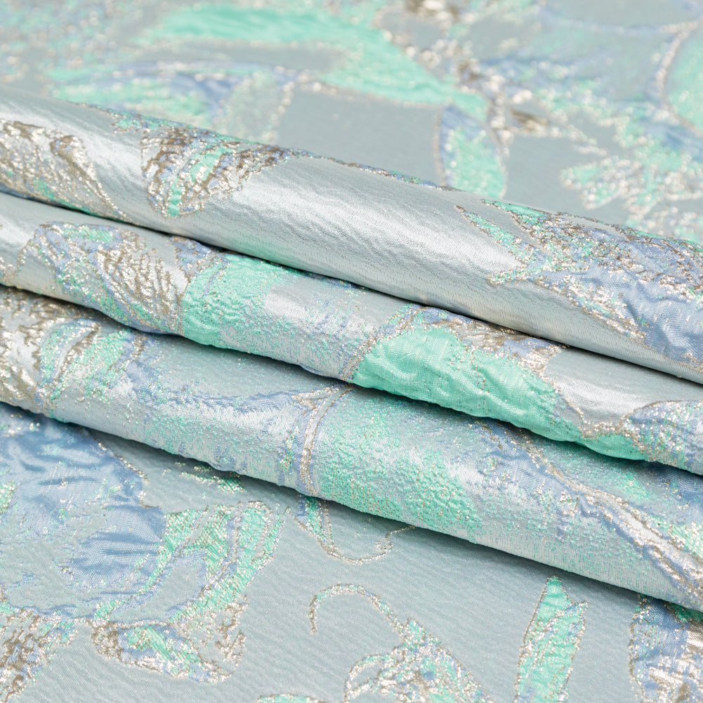Metallic Golden Egg, Pearl Blue and Neptune Green Floral Luxury Brocade - Joann Fabrics