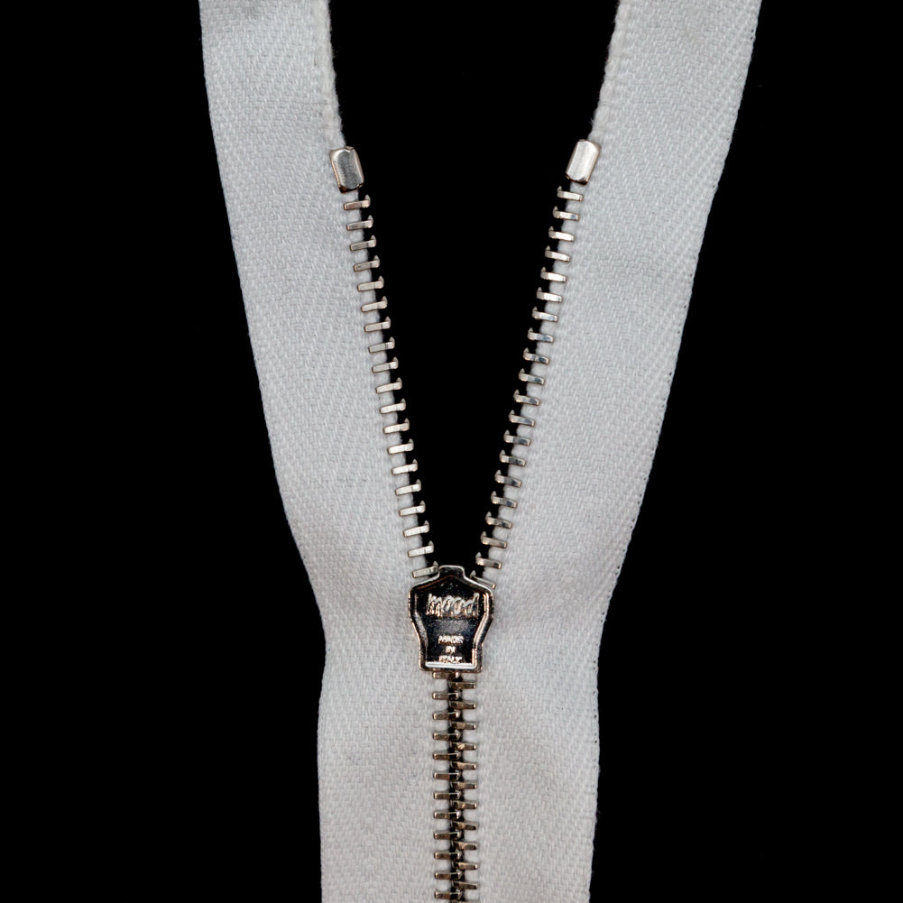 Mood Exclusive Italian Off-White and Silver T3 Open End Metal Zipper - 27.5