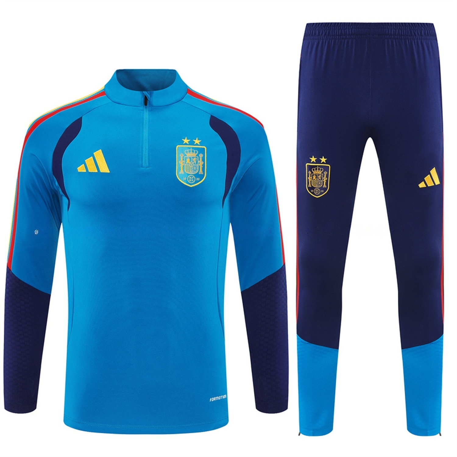Spain 2026 Long Sleeve Training Set - Lake Blue Top & Deep Blue Pants - UnitedFutballJersey