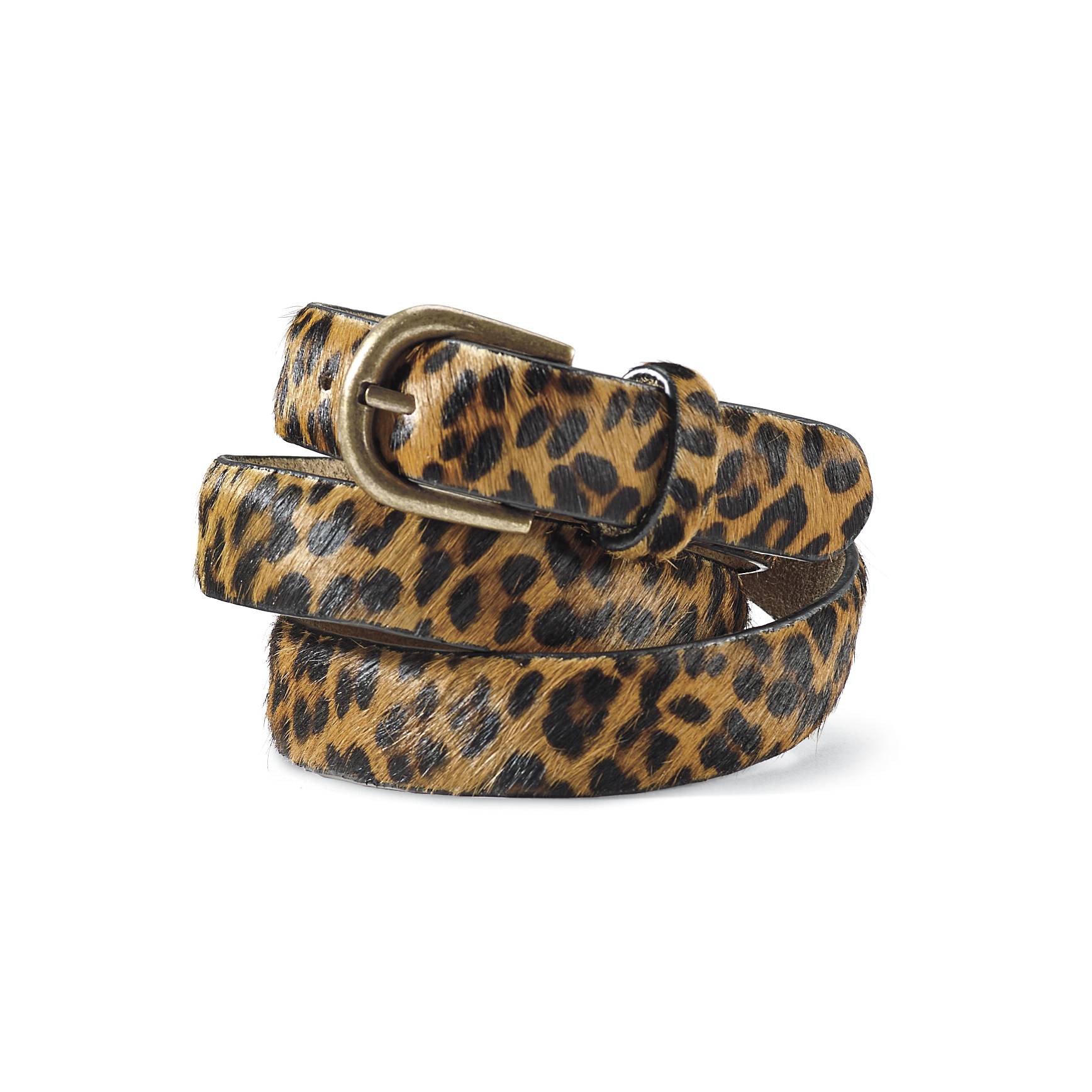 Leopard-Print Leather Brasstone Buckle Belt - Northstyle Catalog