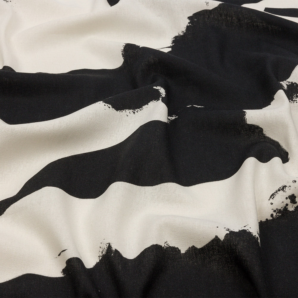 Linen and Rayon Woven - Black and White Abstract - Hatteras Harbor Print - Mood Exclusive Palm Beach Collection - Joann Fabrics