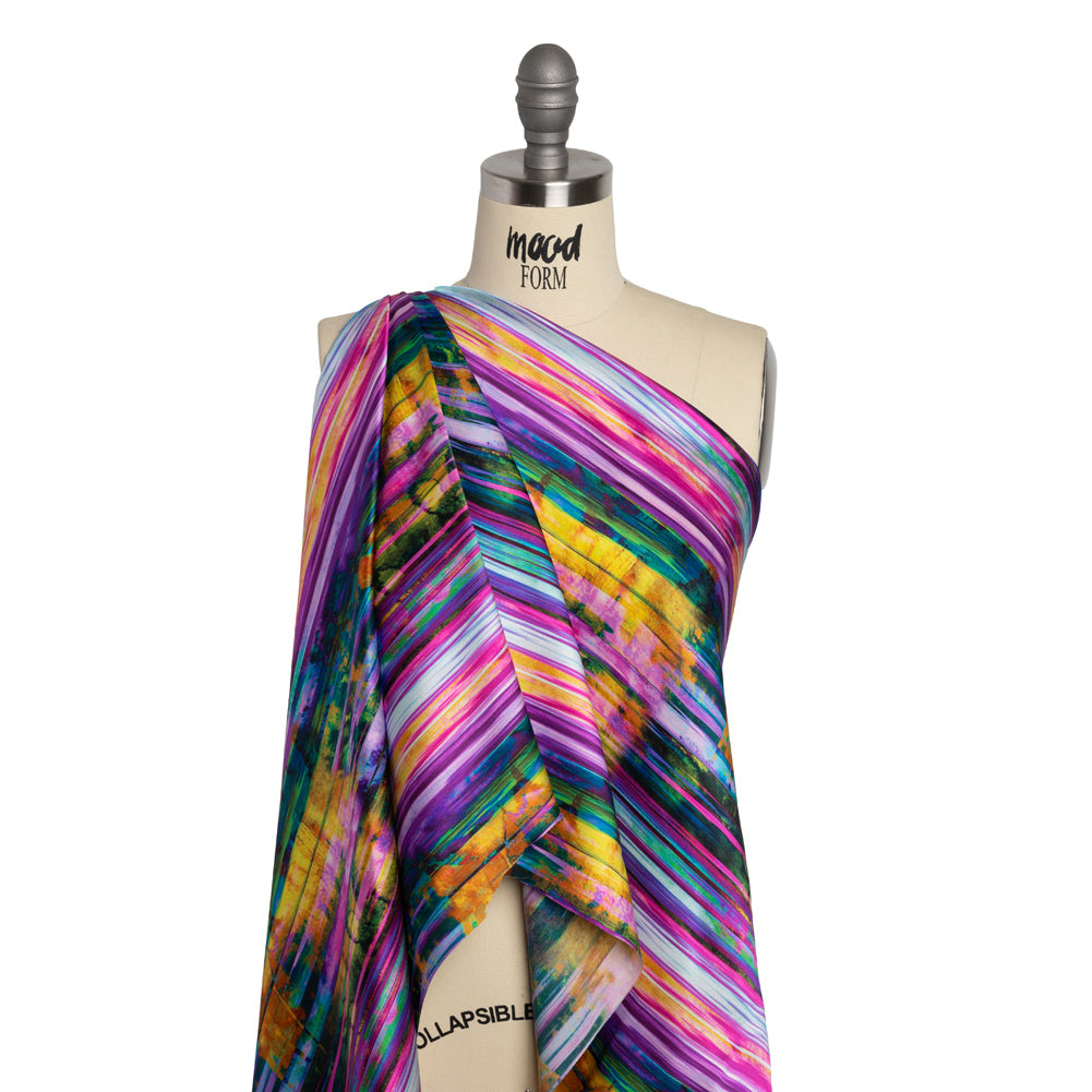 Silk Charmeuse Print - Yellow, Purple and Pink Abstract Painted Stripes - Joann Fabrics