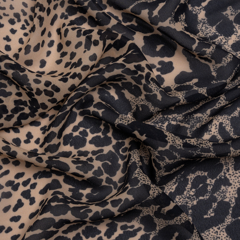 Famous Australian Designer Beige and Black Animal Spots Viscose Georgette - Joann Fabrics