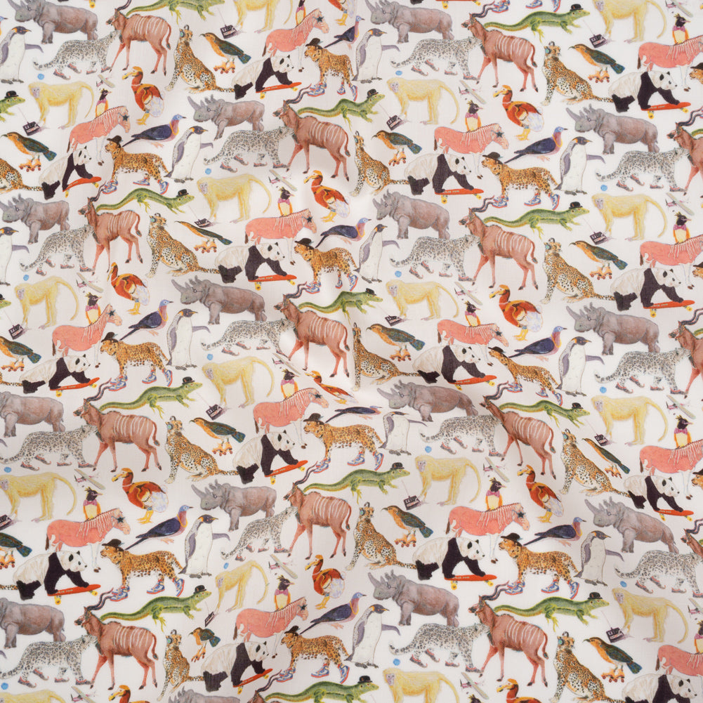 Liberty Fabrics Tana Lawn® - Quey 2 Multi Pastel - Brown, Green and Yellow Animals with Clothes - Joann Fabrics