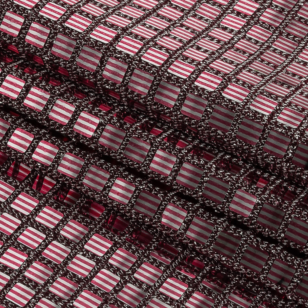 Stretch Knit with Square Metallic Sequins - Red Mahogany and Silver - Loud Lights Collection - Joann Fabrics
