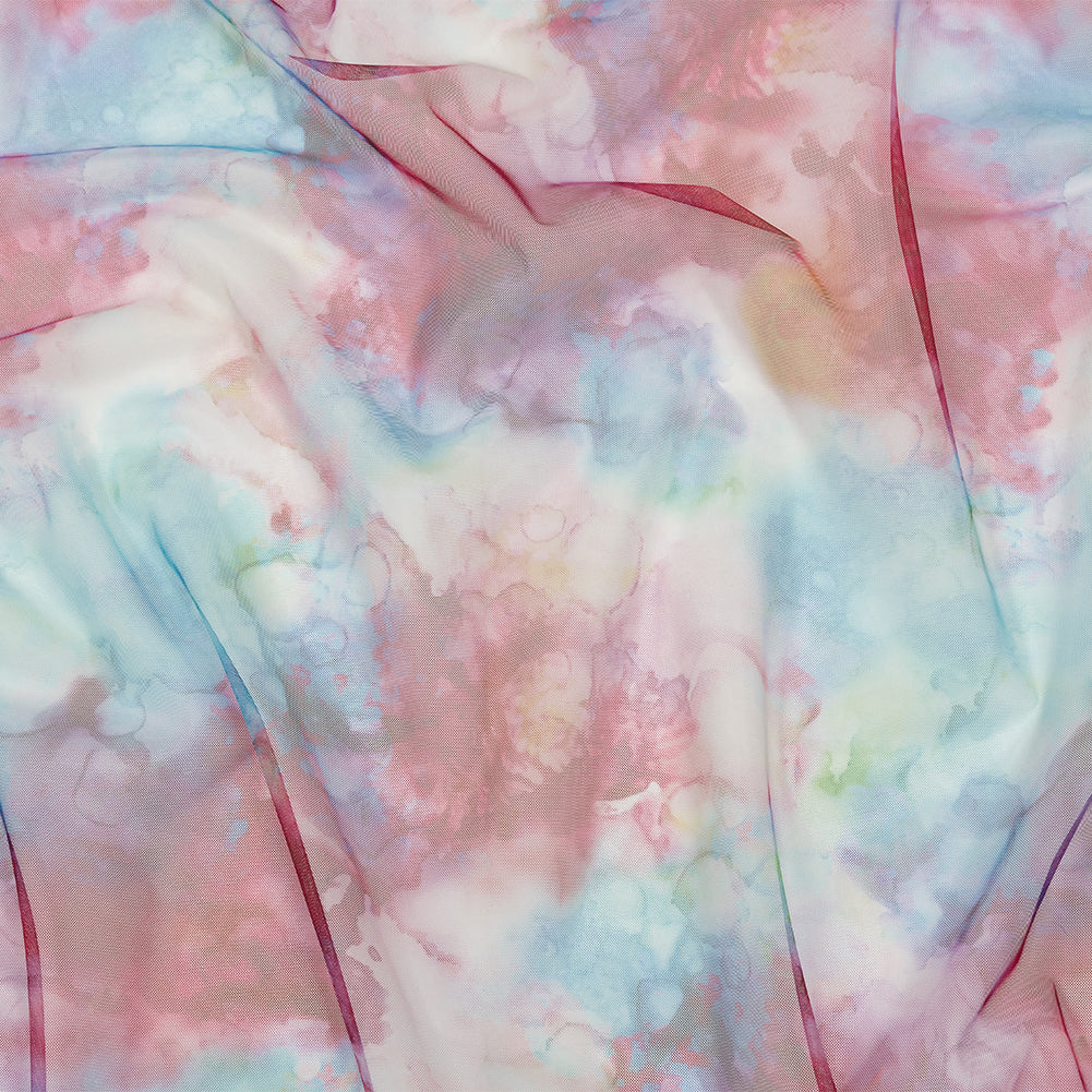 Rose Red and Blue Spotted Watercolor Printed Tulle - Joann Fabrics